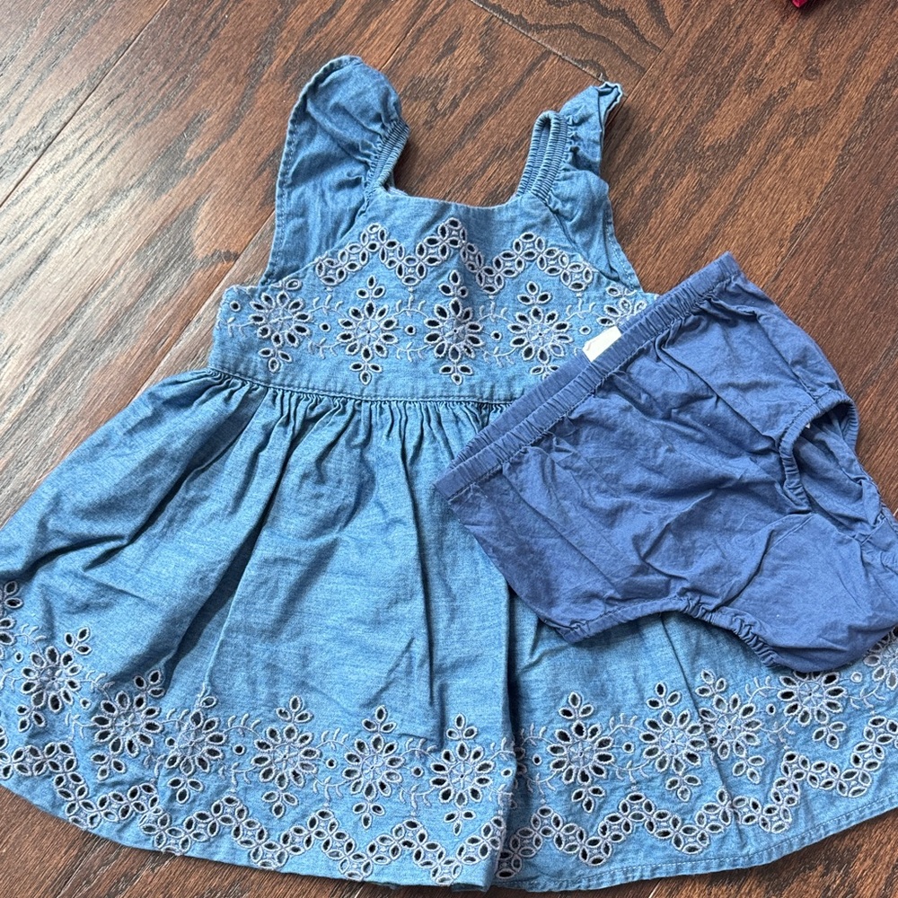 GAP Baby Light Blue Dress with Eyelet Detail